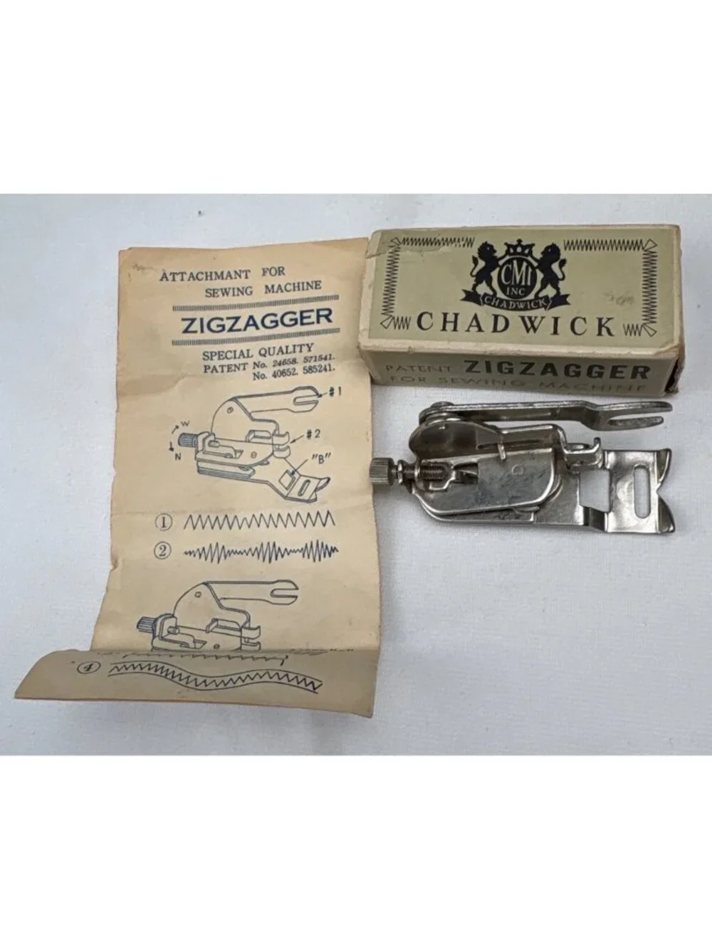 Chadwick Vintage Zigzagger Sewing Machine Attachment Box Instructions